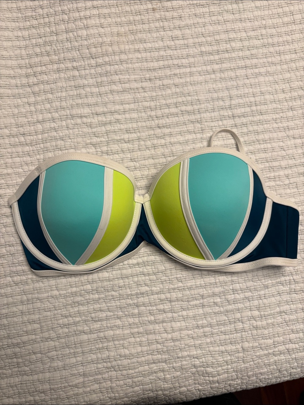 PINK Victoria's Secret White Bikini Top with Teal Accent Size Medium D-DD